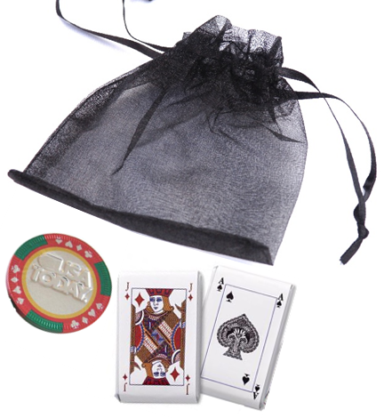 3pc. Playing Cards & Casino Chip Organza Bag